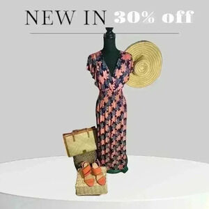 Beautiful Spring Floral Maxi Dress, VNeck, Ruffled Raglan Sleeves, size Large